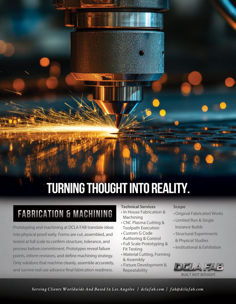 Fabrication and machining hero image showing plasma cutting sparks during metal processing, DCLA FAB Los Angeles