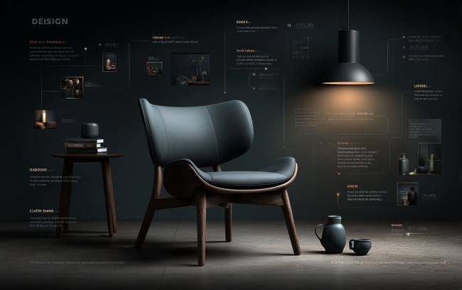 Structural assembly of custom fabricated chair and lighting showing precision joinery and engineered components