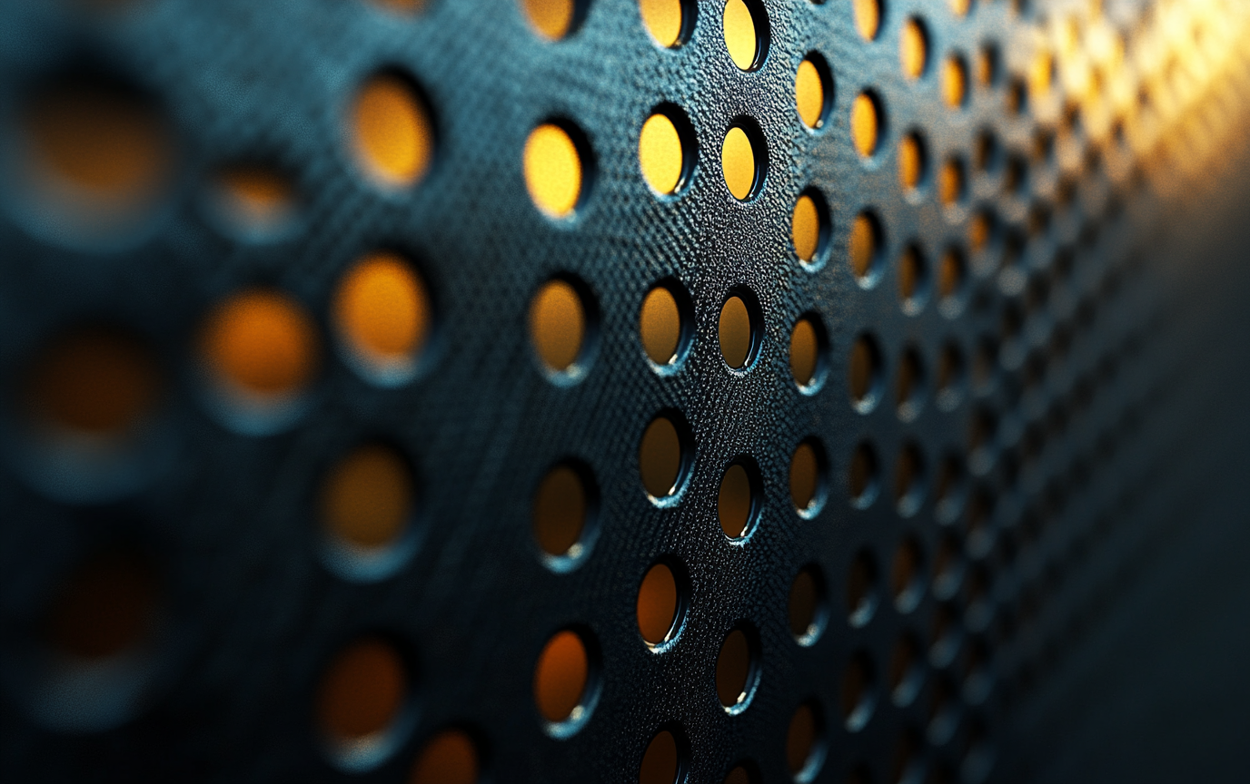 DCLA FAB precision perforated metal panel showing substrate preparation and industrial finishing detail
