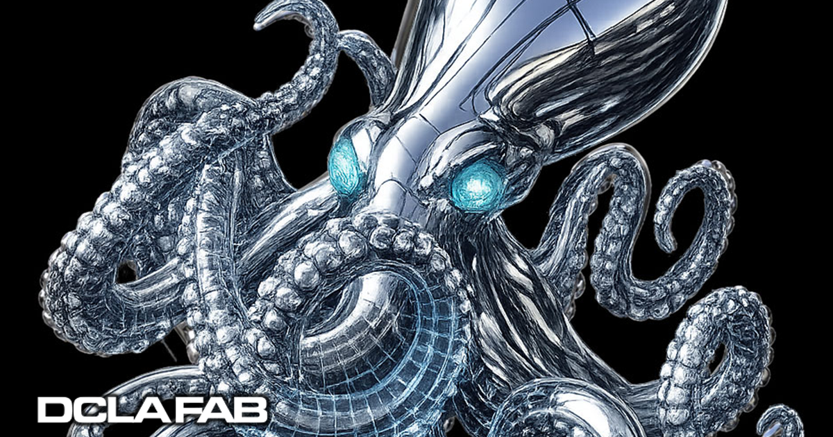 Chrome kraken CAD render representing DCLA FAB custom metal fabrication and engineered build capability