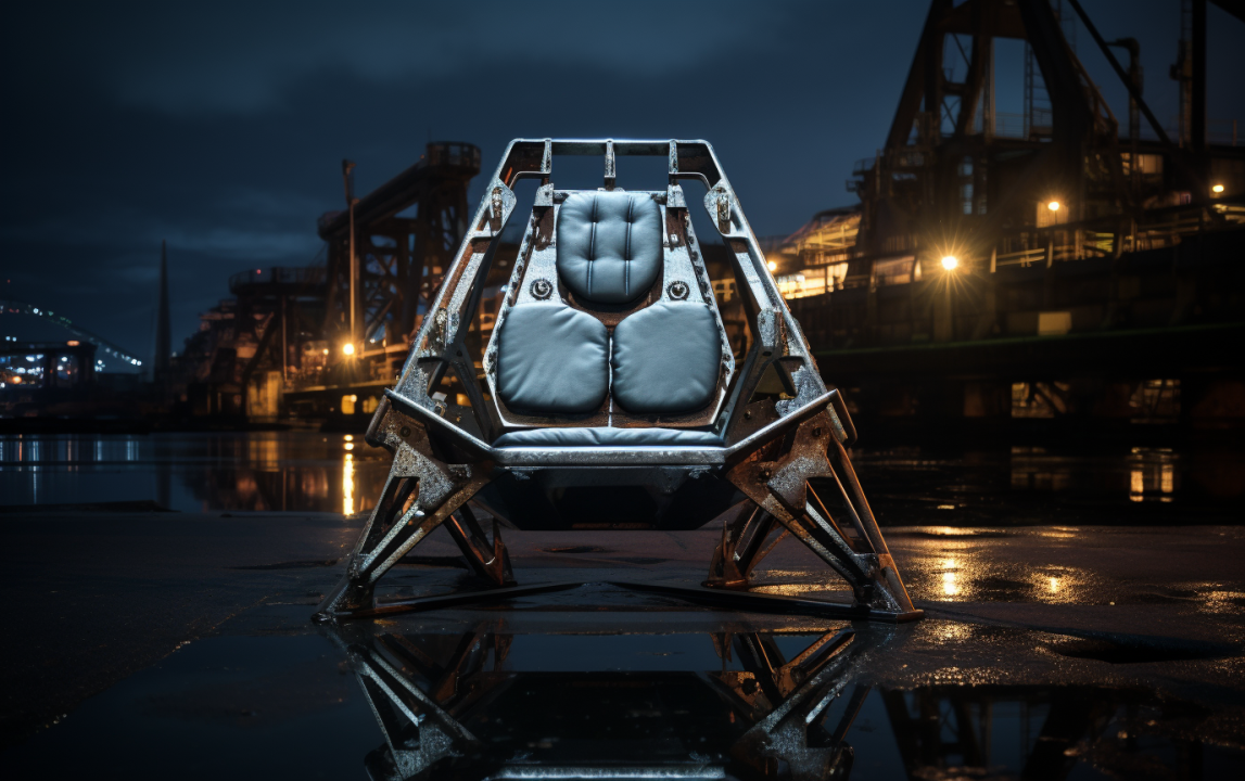 DCLA FAB conceptual fabrication project featuring custom steel structure and industrial seating in engineered outdoor environment