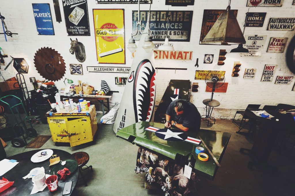 DCLA FAB workshop interior showing fabrication process, tools, materials, and in shop production environment